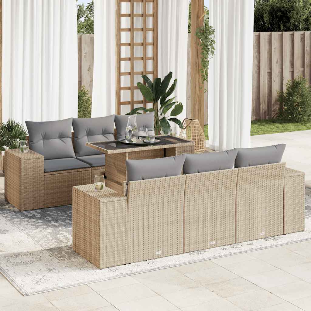 vidaXL 7-delige Loungeset met kussens poly rattan zwart