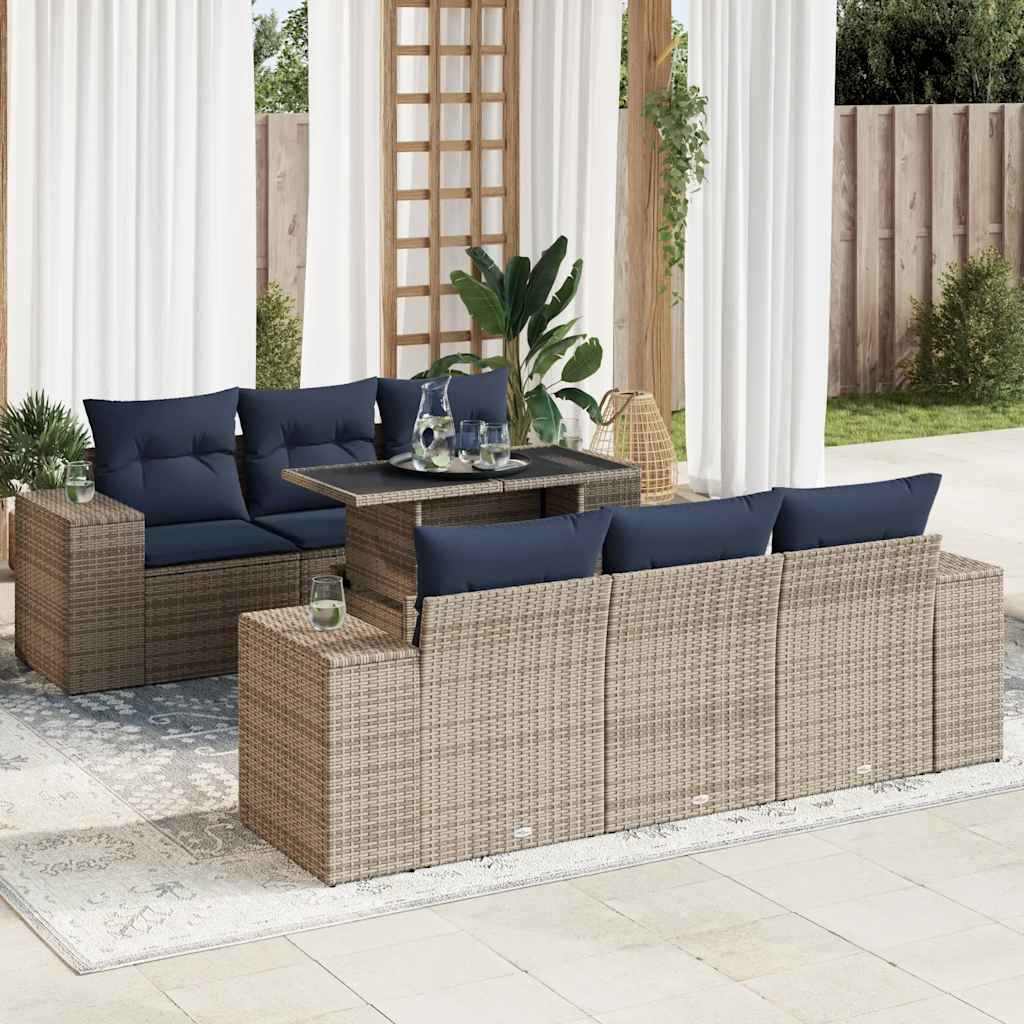 vidaXL 7-delige Loungeset met kussens poly rattan acacia zwart