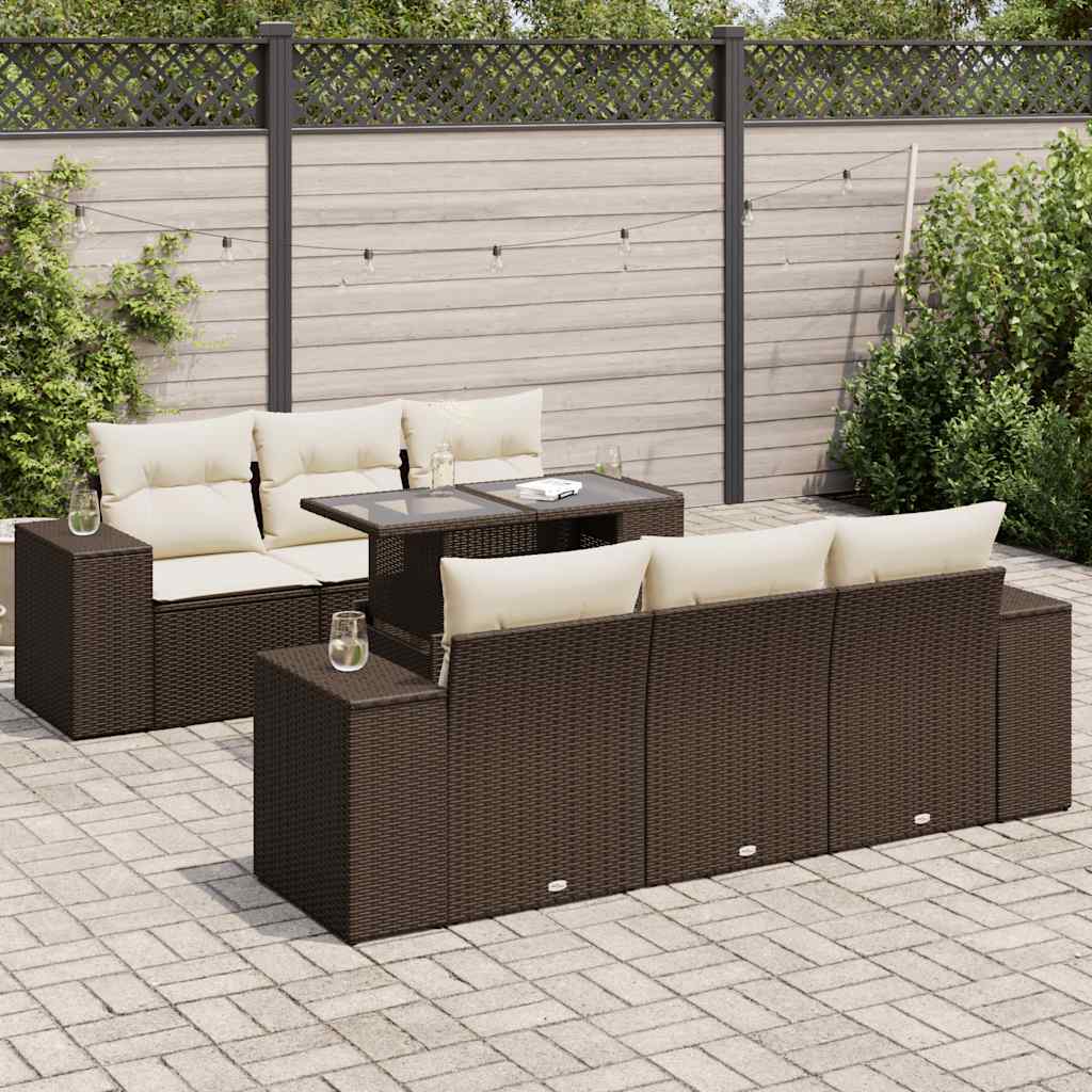 vidaXL 7-delige Loungeset met kussens poly rattan zwart