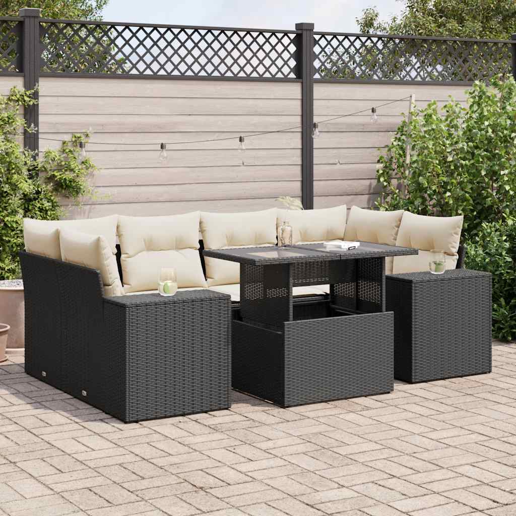 vidaXL 7-delige Loungeset met kussens poly rattan zwart