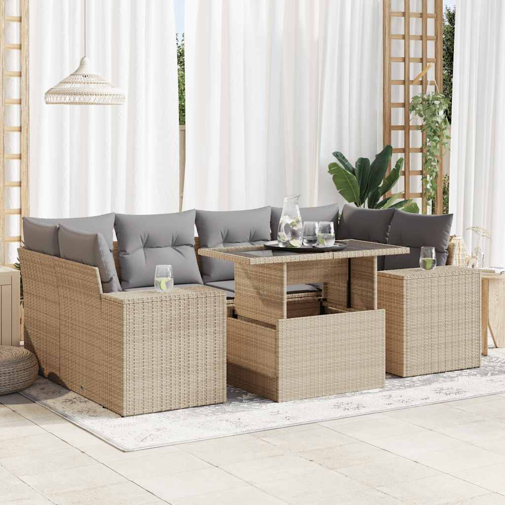 vidaXL 7-delige Loungeset met kussens poly rattan zwart