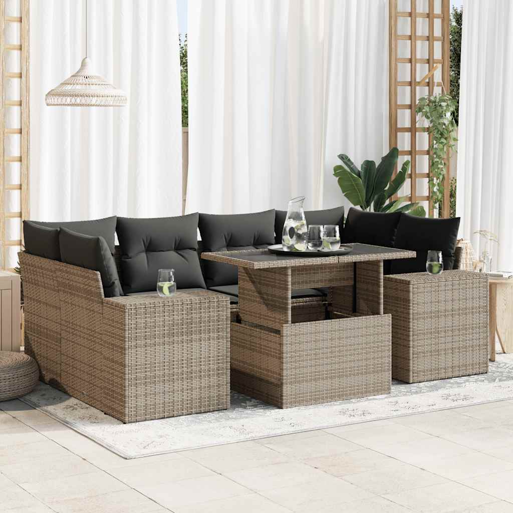 vidaXL 7-delige Loungeset met kussens poly rattan zwart