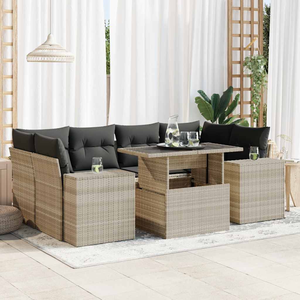 vidaXL 7-delige Loungeset met kussens poly rattan zwart