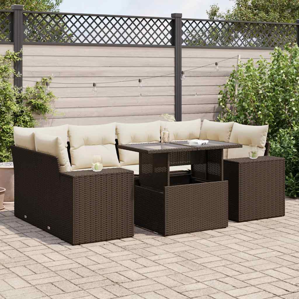 vidaXL 7-delige Loungeset met kussens poly rattan zwart