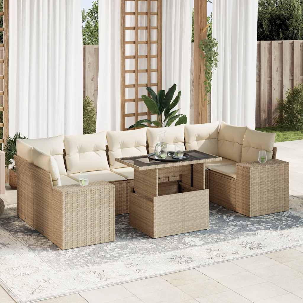 vidaXL 8-delige Loungeset met kussens poly rattan zwart