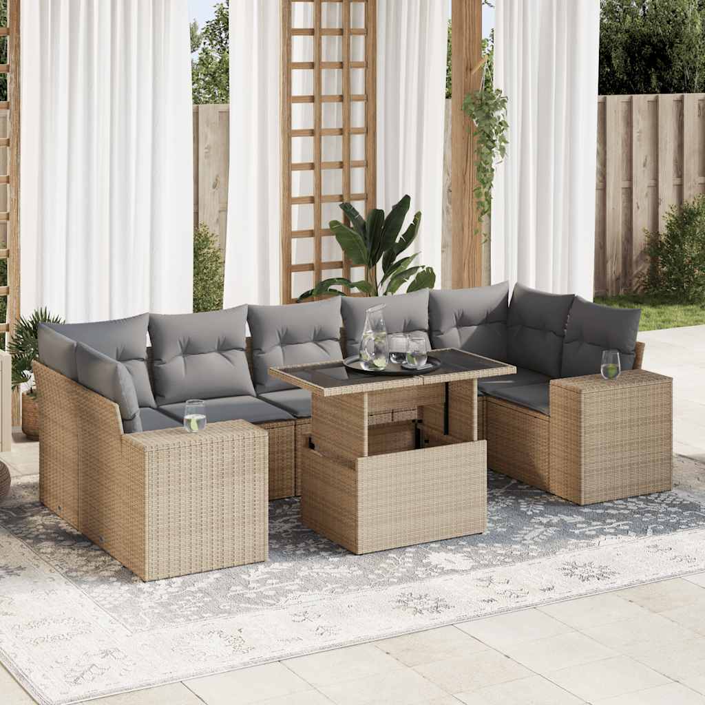 vidaXL 8-delige Loungeset met kussens poly rattan zwart