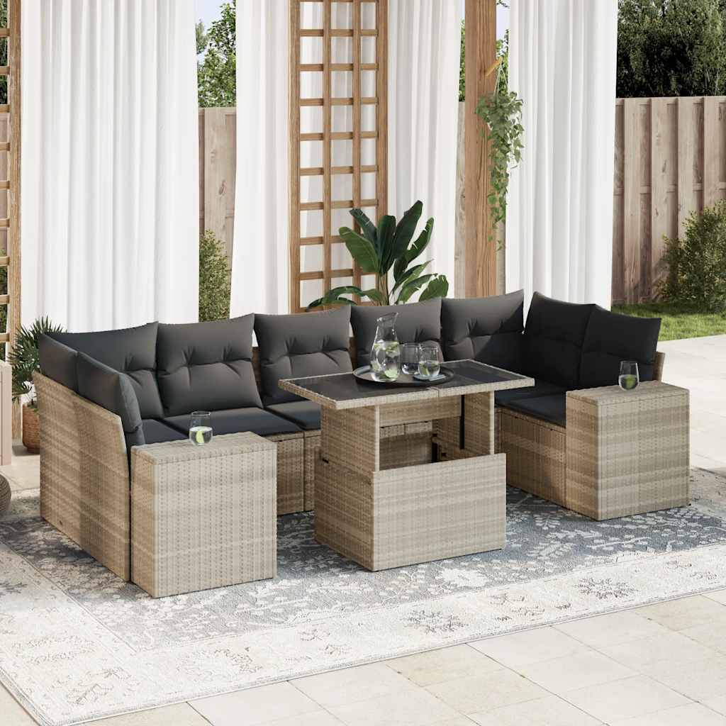 vidaXL 8-delige Loungeset met kussens poly rattan zwart