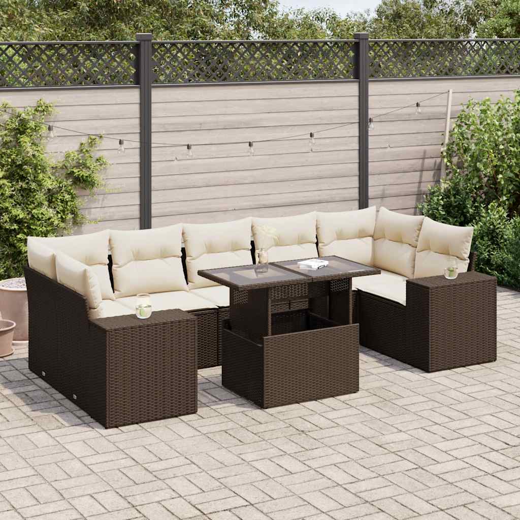 vidaXL 8-delige Loungeset met kussens poly rattan zwart