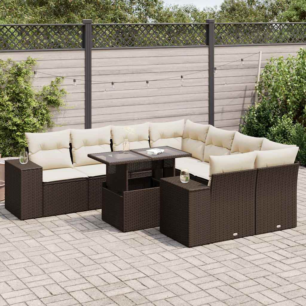 vidaXL 9-delige Loungeset met kussens poly rattan zwart