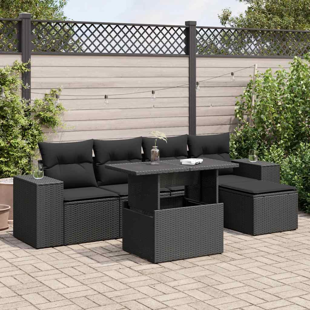 vidaXL 6-Piece Lounge Set with Cushions Poly Rattan Black