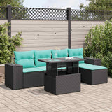 vidaXL 6-Piece Garden Sofa Set with Cushions Black Poly Rattan