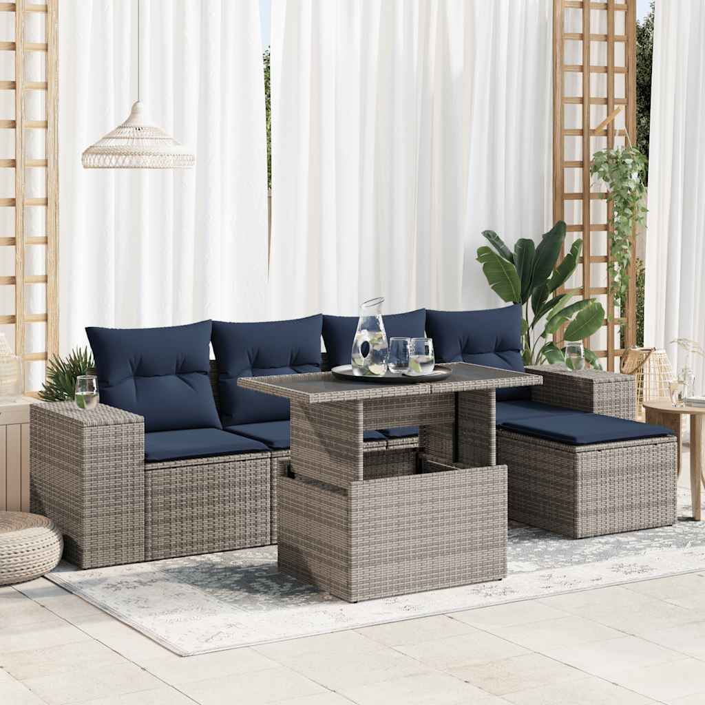 vidaXL 6-Piece Garden Sofa Set with Cushions Black Poly Rattan