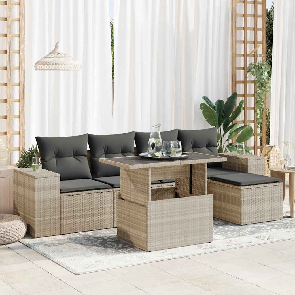vidaXL 6-Piece Lounge Set with Cushions Poly Rattan Black