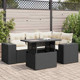 vidaXL 5-delige Loungeset met kussens poly rattan zwart