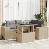 vidaXL 5-delige Loungeset met kussens poly rattan zwart