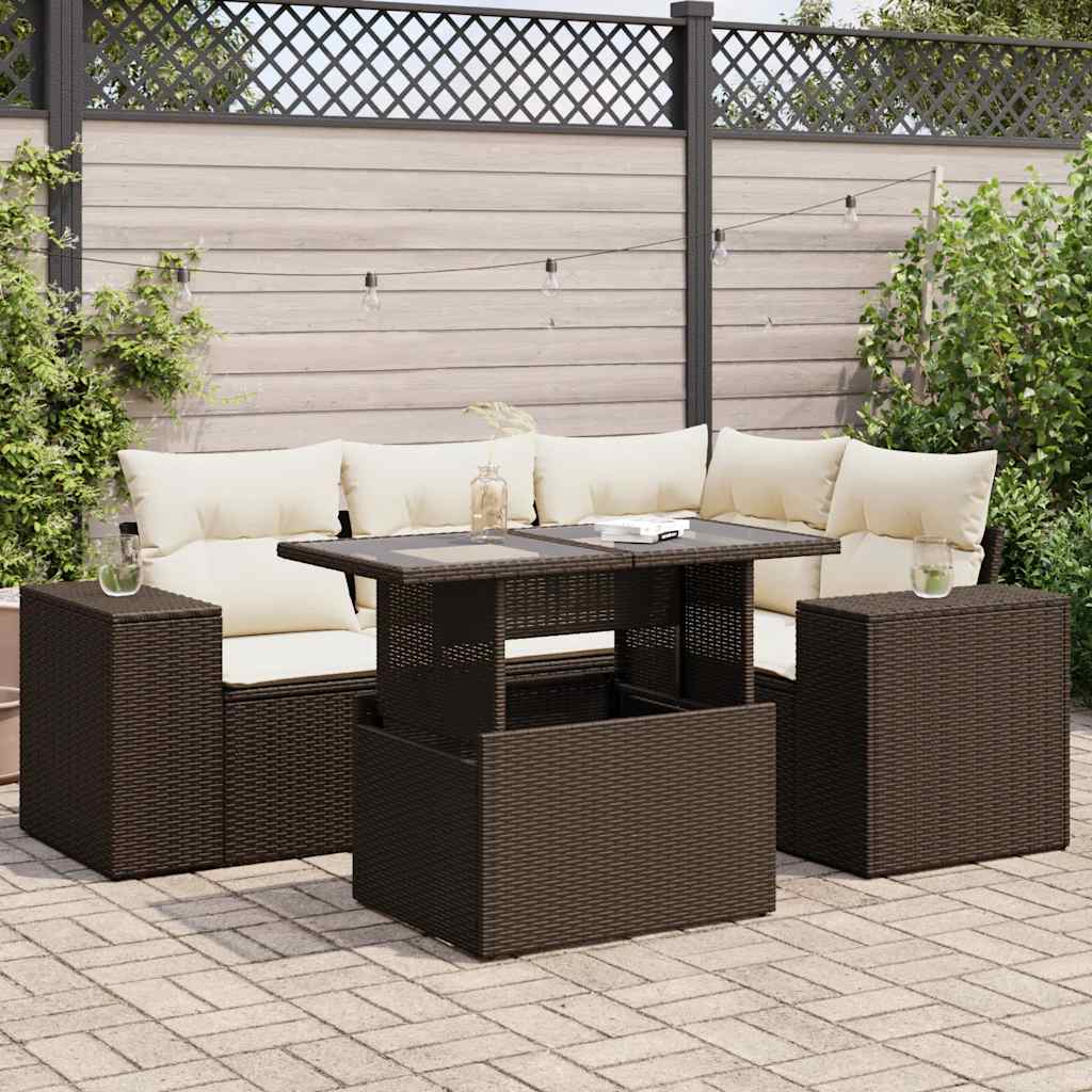 vidaXL 5-delige Loungeset met kussens poly rattan zwart