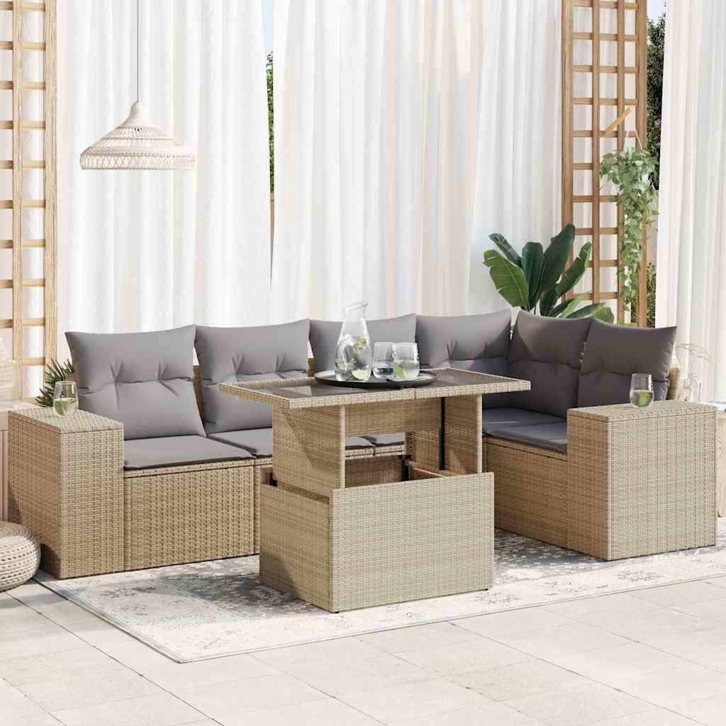 vidaXL 6-delige Loungeset met kussens poly rattan zwart
