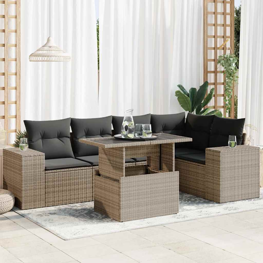 vidaXL 6-delige Loungeset met kussens poly rattan zwart
