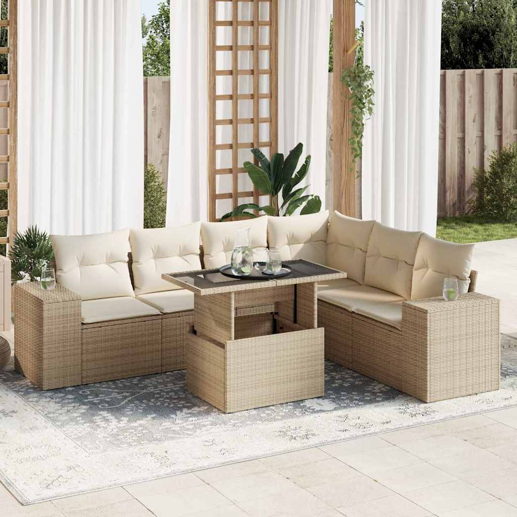 vidaXL 7-delige Loungeset met kussens poly rattan zwart