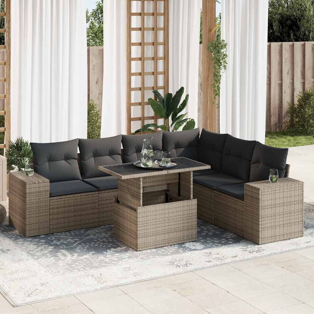 vidaXL 7-delige Loungeset met kussens poly rattan zwart