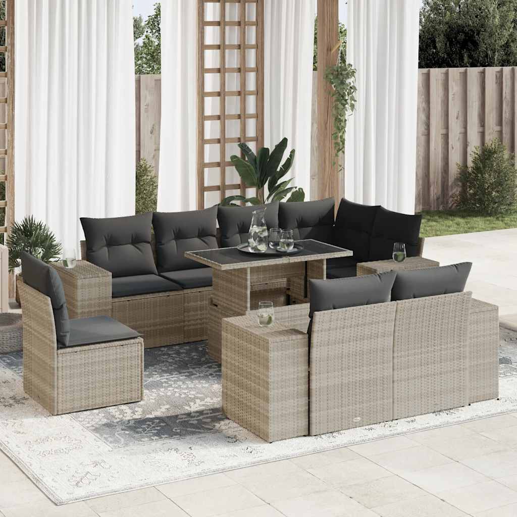 vidaXL 9-delige Loungeset met kussens poly rattan zwart