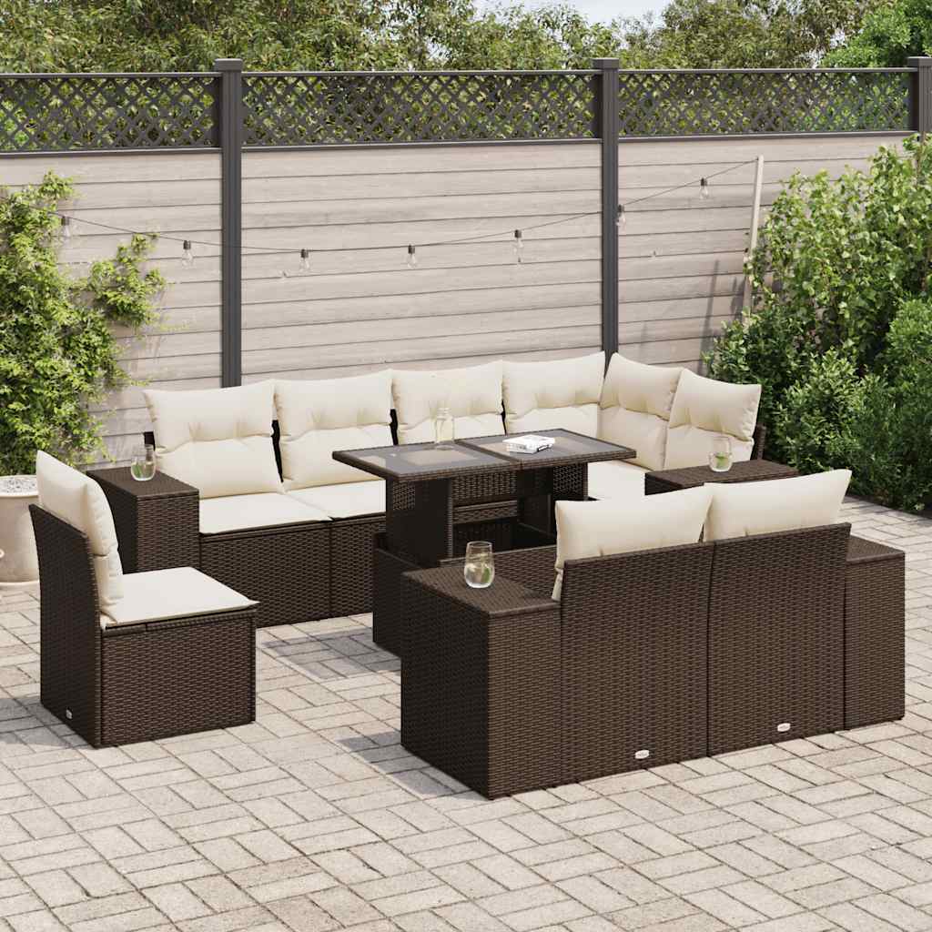 vidaXL 9-delige Loungeset met kussens poly rattan zwart