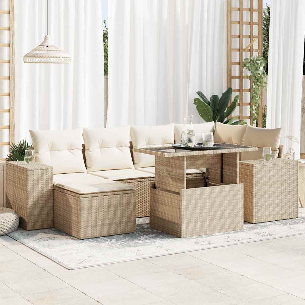 vidaXL 7-delige Loungeset met kussens poly rattan zwart