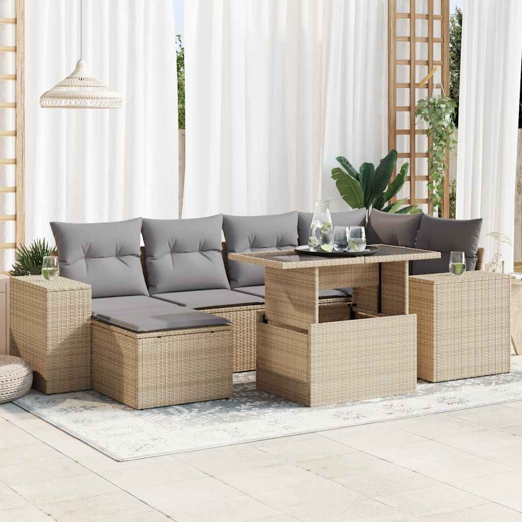 vidaXL 7-delige Loungeset met kussens poly rattan zwart