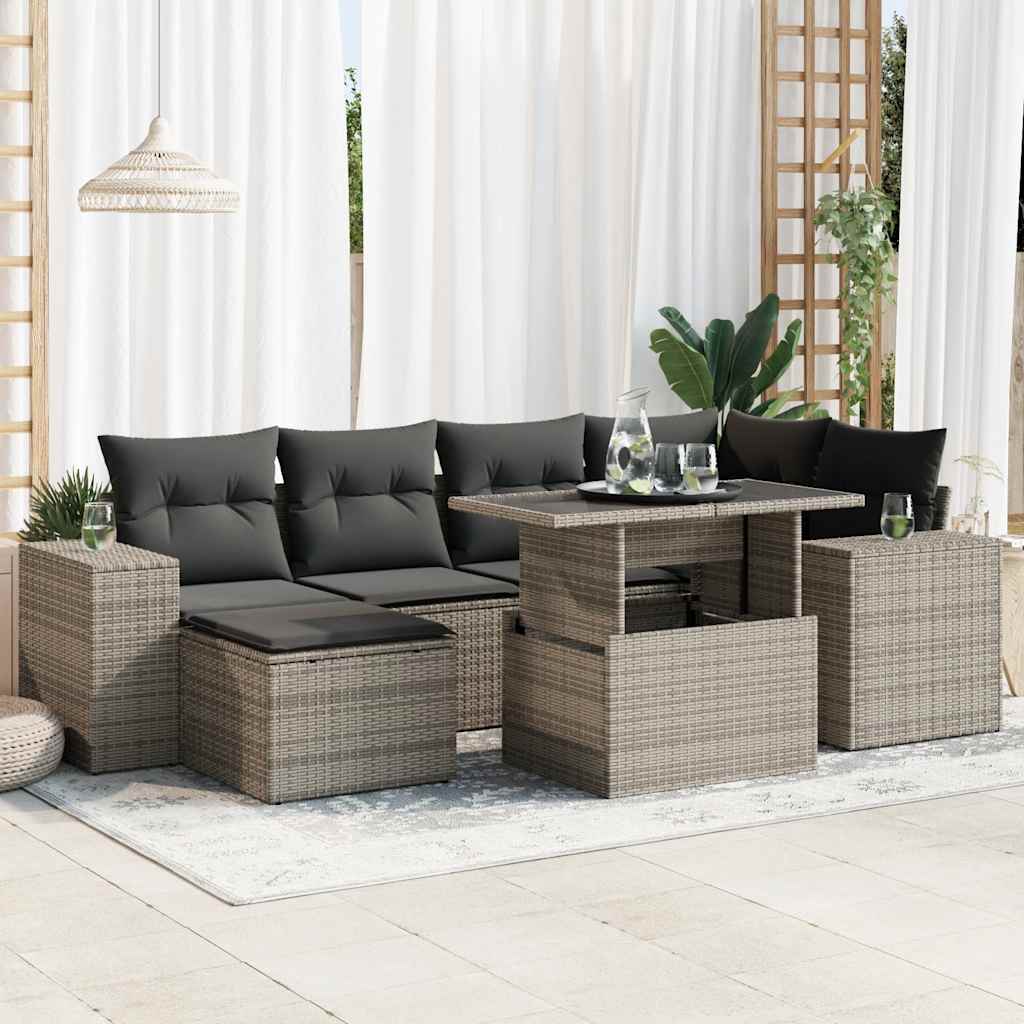 vidaXL 7-delige Loungeset met kussens poly rattan zwart