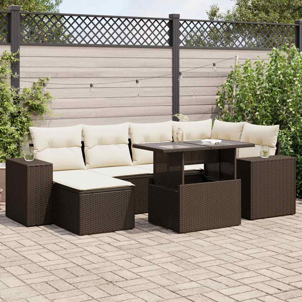 vidaXL 7-delige Loungeset met kussens poly rattan zwart