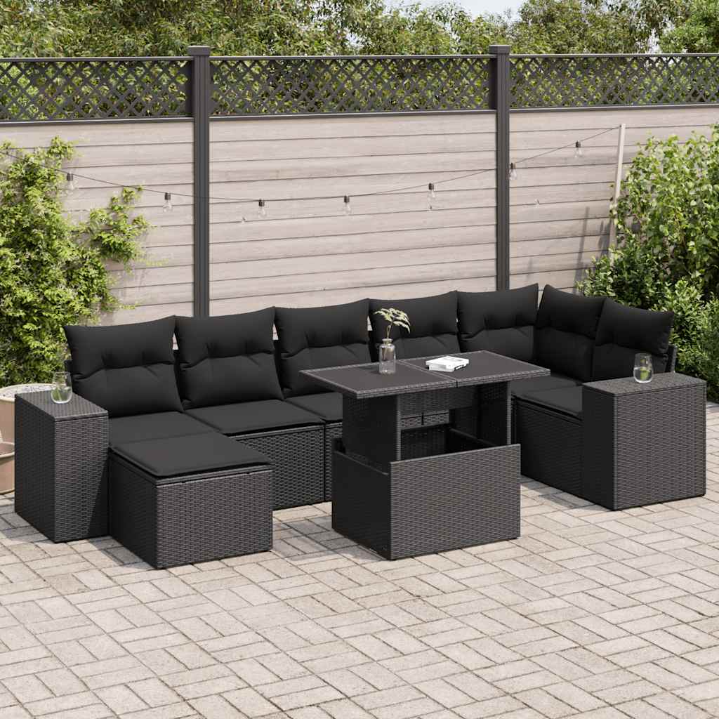 vidaXL 8-Piece Poly Rattan Lounge Set with Cushions Black