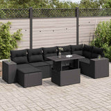 vidaXL 8-Piece Poly Rattan Lounge Set with Cushions Black