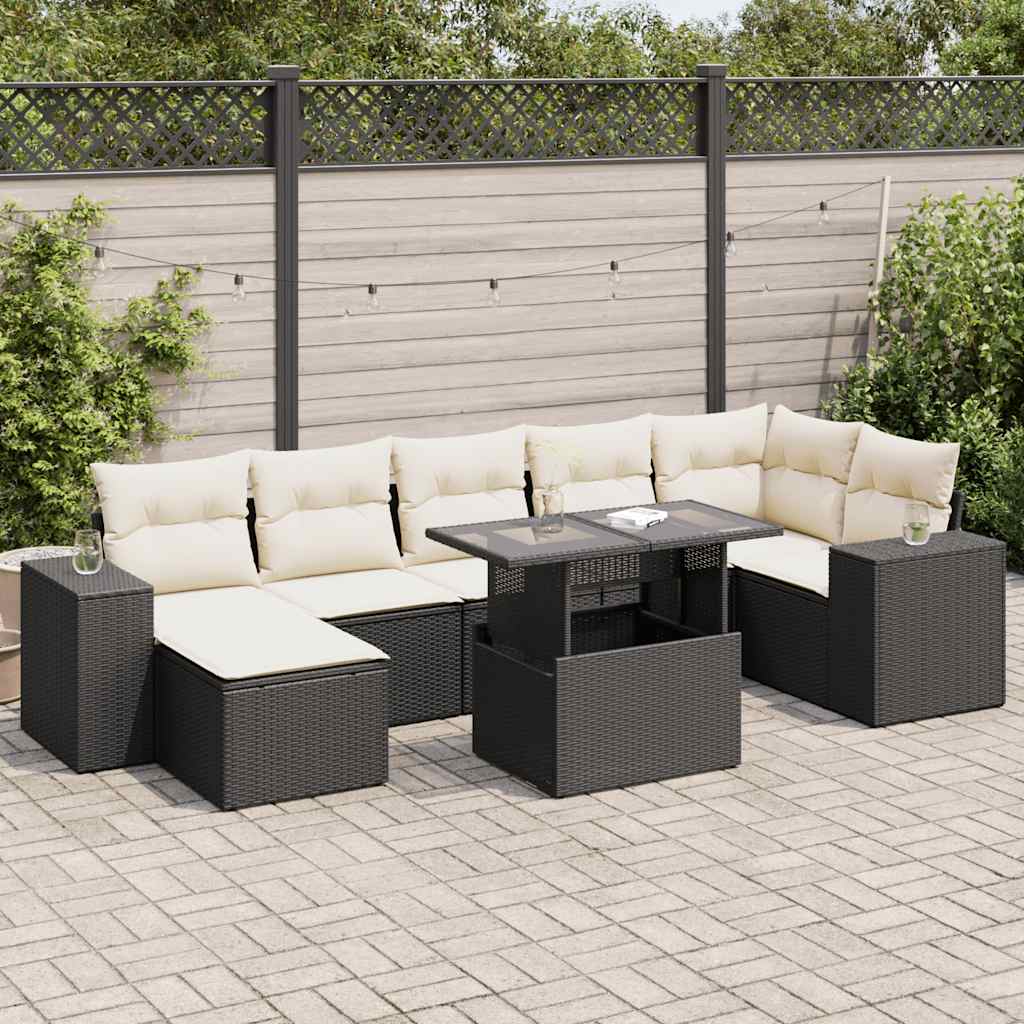 vidaXL 8-Piece Poly Rattan Lounge Set with Cushions Black