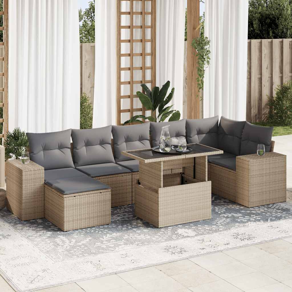 vidaXL 8-Piece Poly Rattan Lounge Set with Cushions Black