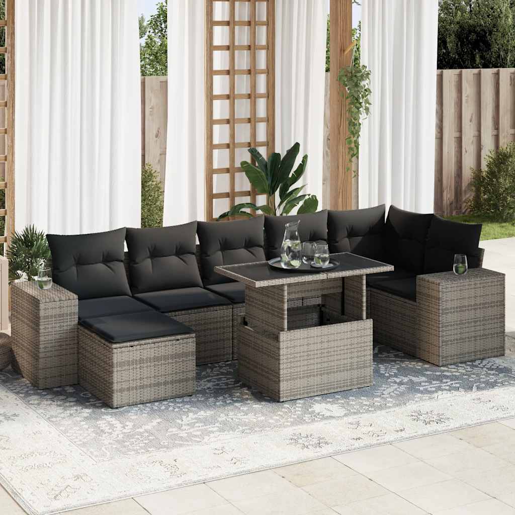 vidaXL 8-Piece Poly Rattan Lounge Set with Cushions Black