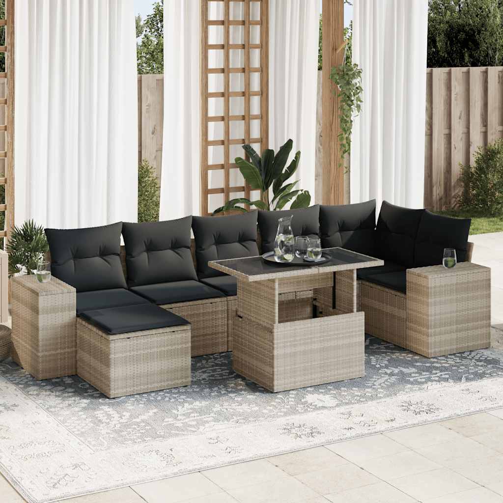 vidaXL 8-Piece Poly Rattan Lounge Set with Cushions Black