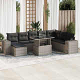 vidaXL 9-delige Loungeset met kussens poly rattan zwart