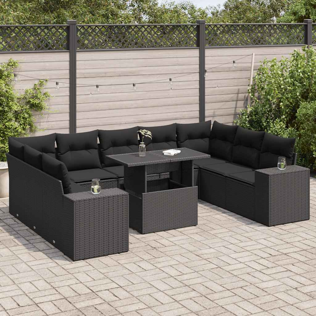 vidaXL 10-Piece Lounge Set with Cushions Poly Rattan Black