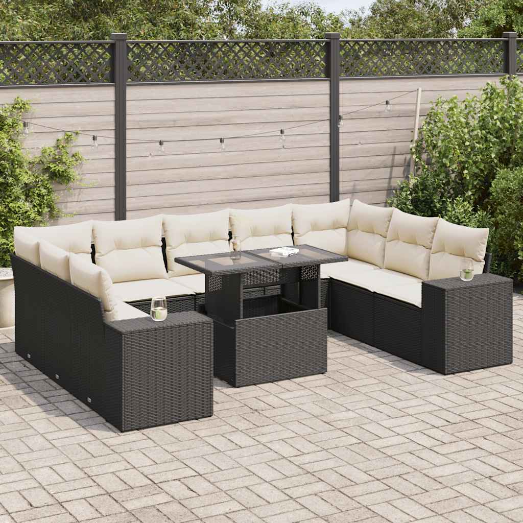 vidaXL 10-Piece Lounge Set with Cushions Poly Rattan Black