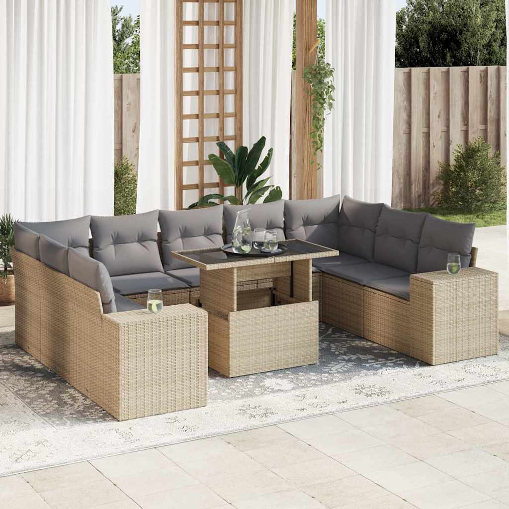 vidaXL 10-Piece Lounge Set with Cushions Poly Rattan Black