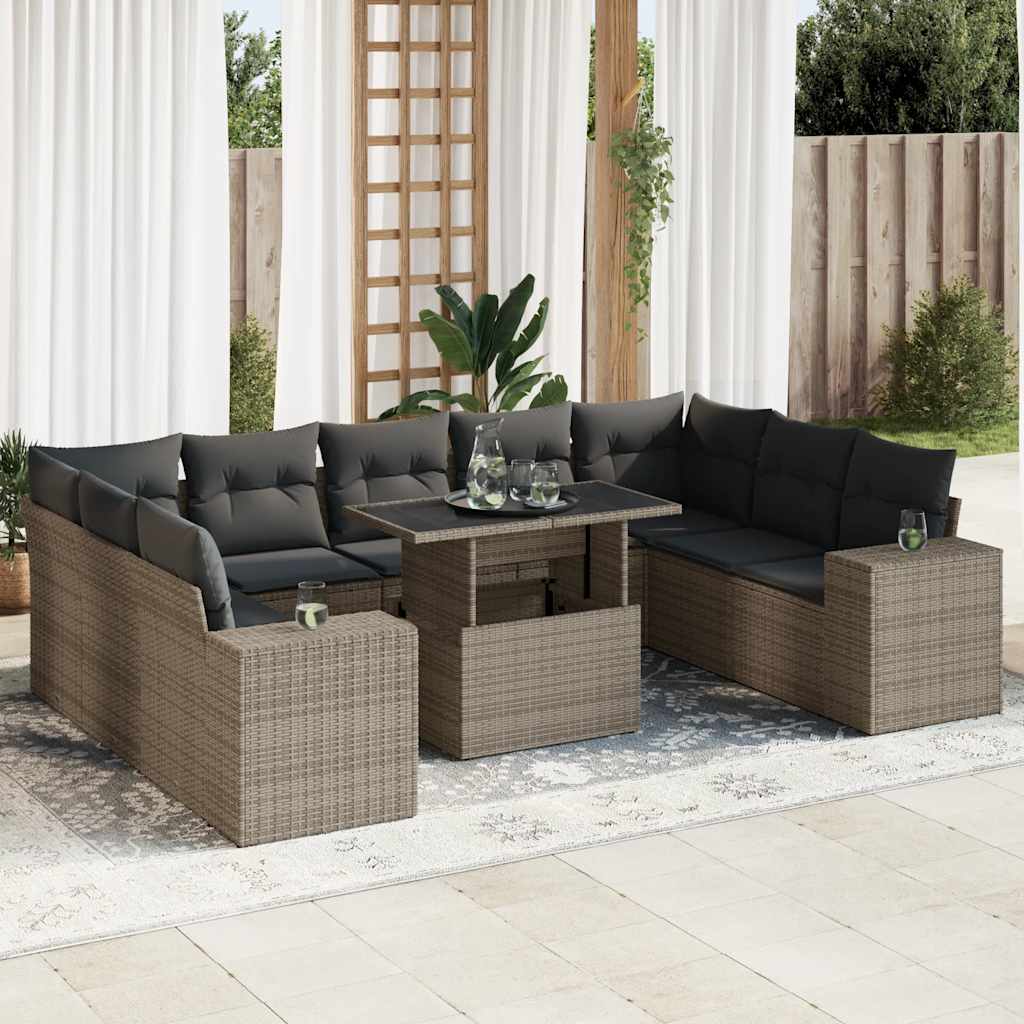 vidaXL 10-Piece Lounge Set with Cushions Poly Rattan Black