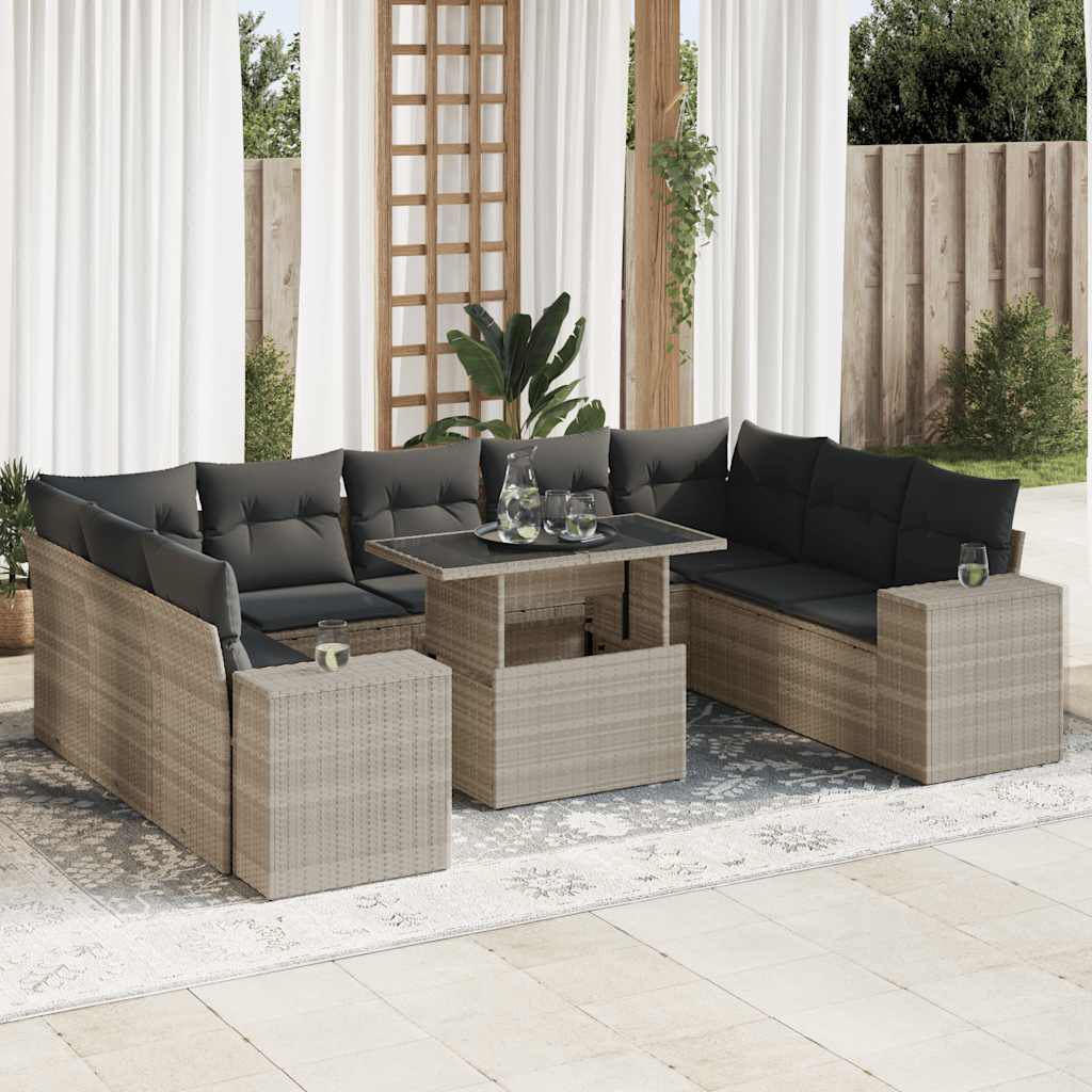 vidaXL 10-Piece Lounge Set with Cushions Poly Rattan Black