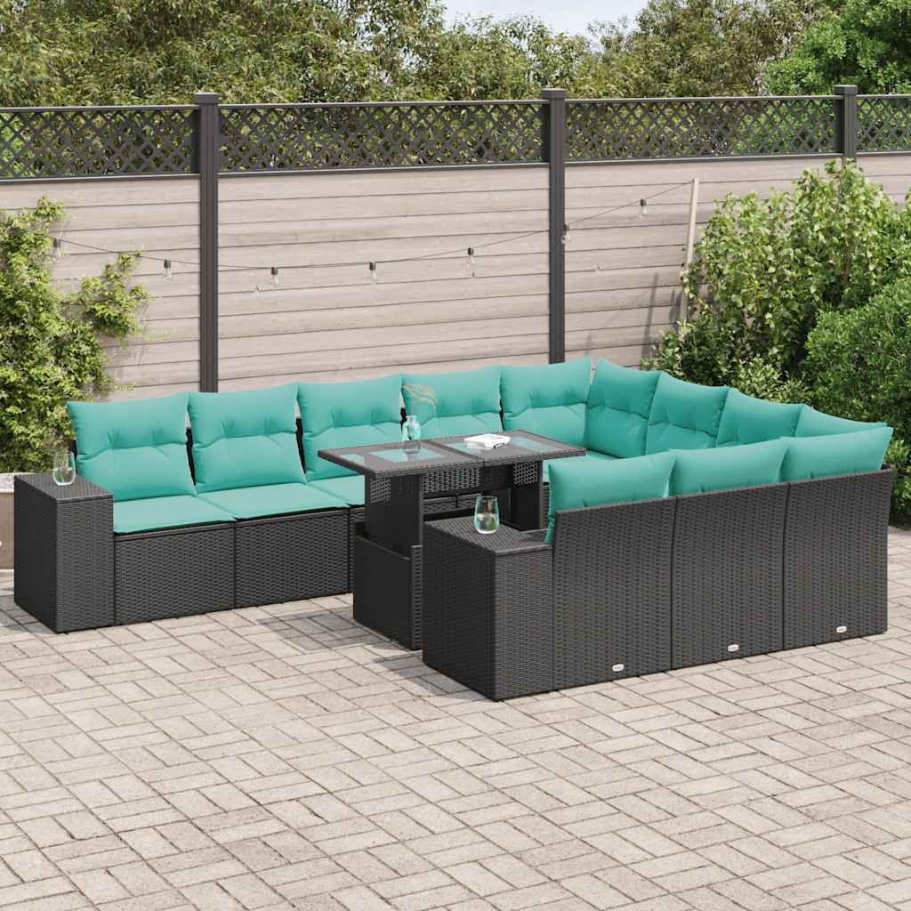 vidaXL 11-Piece Lounging Set with Cushions Poly Rattan Acacia Grey