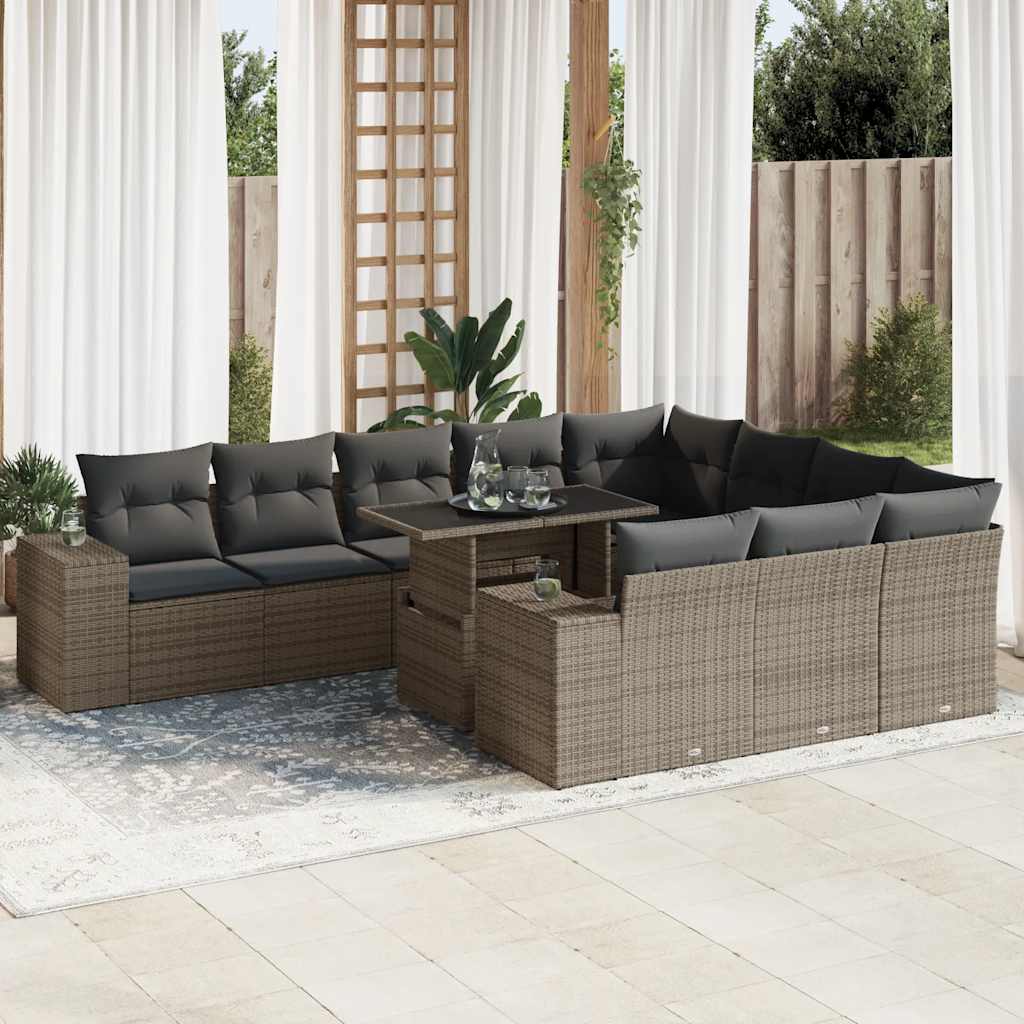 vidaXL 11-delige Loungeset met kussens poly rattan zwart