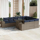 vidaXL 11-Piece Lounging Set with Cushions Poly Rattan Acacia Grey
