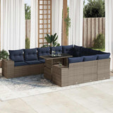 vidaXL 11-Piece Lounging Set with Cushions Poly Rattan Acacia Grey