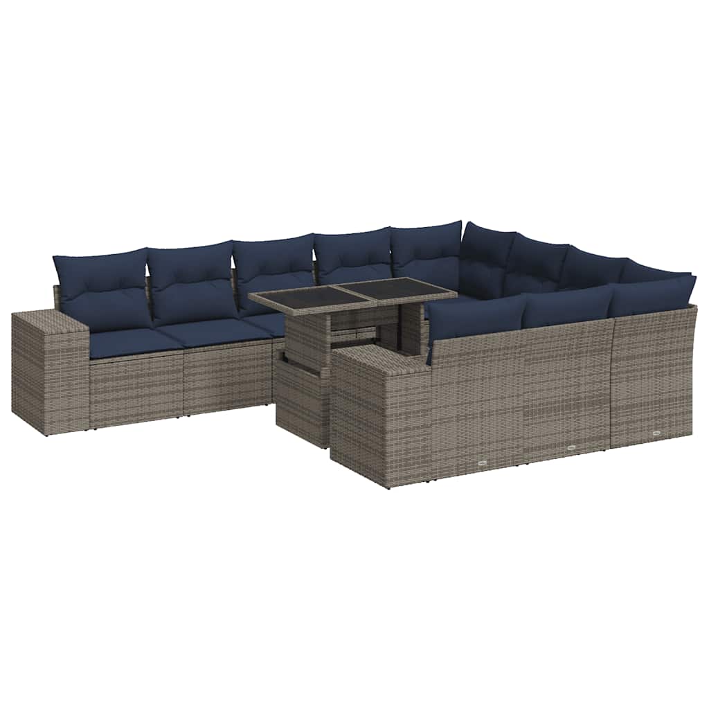 vidaXL 11-Piece Lounging Set with Cushions Poly Rattan Acacia Grey