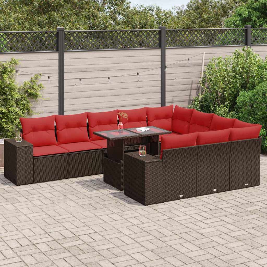 vidaXL 11-Piece Lounging Set with Cushions Poly Rattan Acacia Grey
