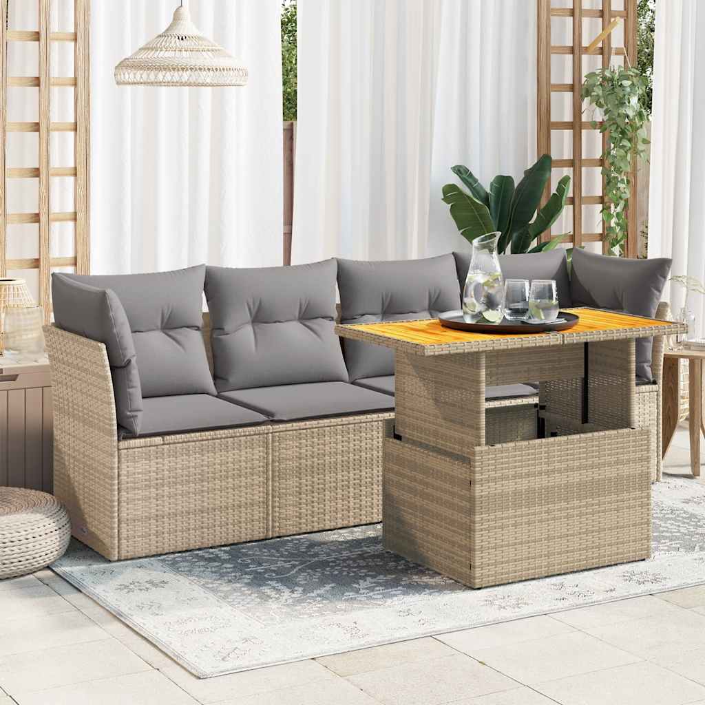 vidaXL 5-piece Lounge Set with Cushions Poly Rattan Black