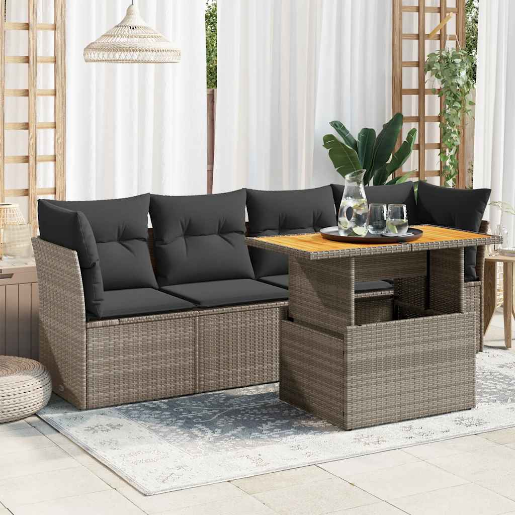 vidaXL 5-piece Lounge Set with Cushions Poly Rattan Black